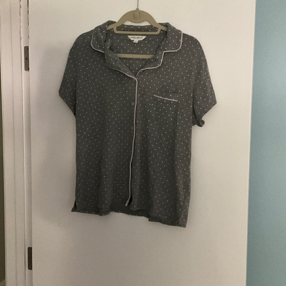 Laura Ashley Grey with White Polka Dot Pajama Top
